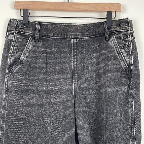 Express Women’s 8 Straight Ankle High Rise Black Jeans Side Button Closure - Picture 2 of 8